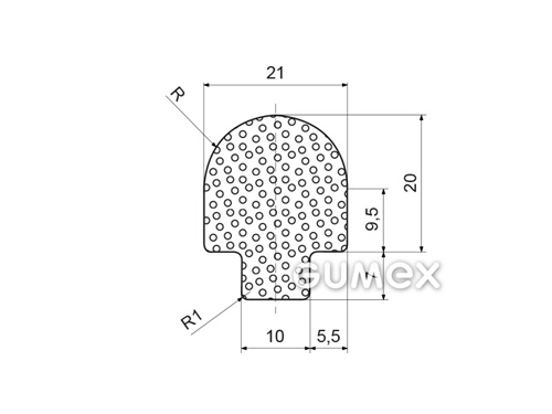 Pilz" mikroporöses Silikonprofil, 27x21/10mm, Dichte 450kg/m3, -60°/+200°C, weiß, 
